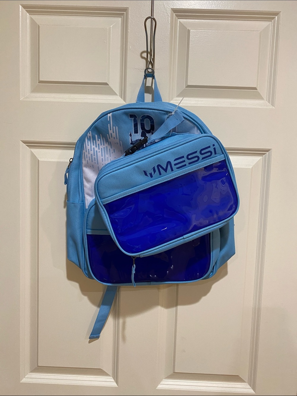 Messi Light Blue Kids Backpack with Navy Blue Front Pockets